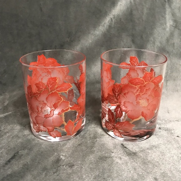 Retro Style Vintage Gold Trim Floral Design Old Fashioned Glasses Heavy Bottom - Picture 16 of 16